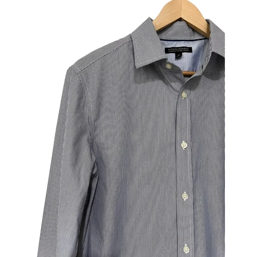 Banana Republic Non-Iron Tailored Slim Fit Shirt Mens Medium Blue Striped Cotton